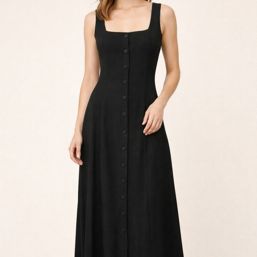 Rumored Elegant Classy Black Sleeveless Button-Down A-Line Midi Dress S 4 & 8